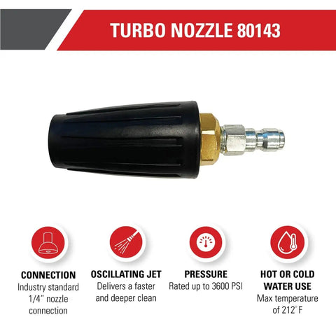 Turbo Pressure Washer Nozzle With 3600 PSI Universal Fit For Gas And Electric Washers One Quarter Inch Quick Connect