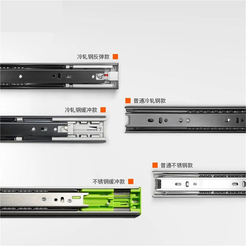 Heavy Duty Silent Drawer Slide Rails Stainless Steel Buffer Damping Cabinet Three Section Ball Bearing Track Two Pieces 500mm 20 Inch Soft Close Hardware For Cabinets And Drawers with various rail designs shown