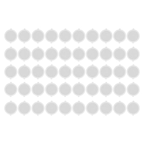 Sanpyl 50Pcs Shower Drain Hair Catcher Fiberglass Dense Mesh (50 Pieces) shown in a grid, featuring circular hair catchers.