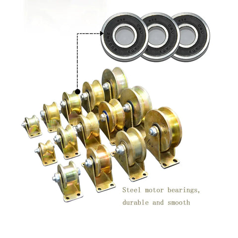 Built Legit And Rock Solid 3 Inch Wide Groove U Track Wheels For Round Tube Industrial Rails Heavy Duty Dual Ball Bearings with steel bearings.