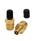 Heavy Duty Brass Air Compressor Adapter 2 Pack 1/4 Inch Npt Male To Standard Schrader Valve With Zero Drip Sealing Caps.