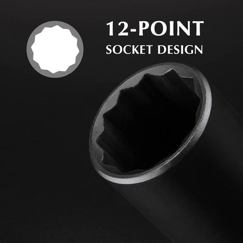 Close-up of a 12-point socket design from the Eight-Piece Half Inch Drive Deep Socket Set for Axle Nuts, 29mm to 39mm, Cr-Mo sockets.