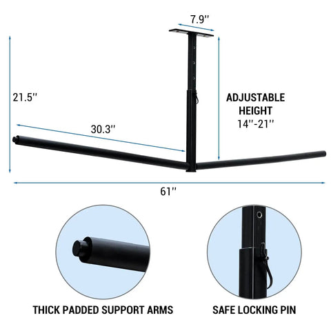 Ceiling Mounted Garage Storage Rack Two Pack Industrial Metal Overhead Rack For Surfboards And SUPs Adjustable Arm Diagram