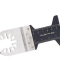 Close-up of a metal oscillating saw blade with length marks, part of 20 Piece Oscillating Saw Blades Set With Length Marks And Precision Teeth.
