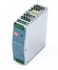 EDR-150-24 24V DIN Rail Power Supply, silver metal enclosure with vented top and green terminals