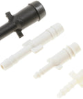 Set of universal automotive vacuum connectors in assorted shapes for vehicle hoses.
