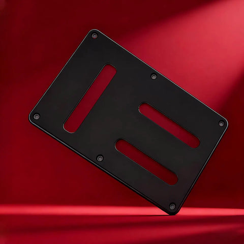 Durable PVC Electric Guitar Rear Panel Cover Plate With Secure Fit Protective Backplate, black finish, studio display.