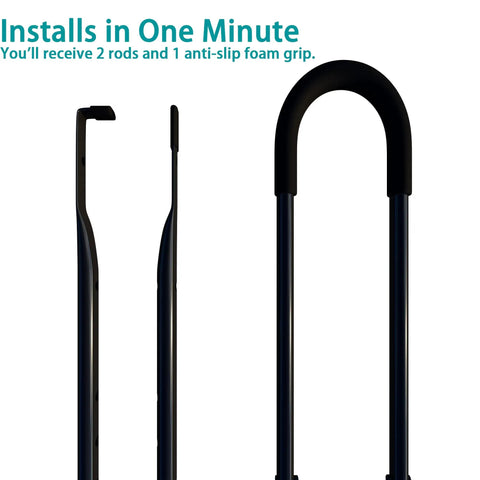 Kids Bike Trainer Handle For Learning To Ride, Extended 21 To 30 Inch Balance Push Bar, black U-shaped handle close-up