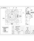 Technical diagram of Rugged Pillow Block Bearing Set Pack Of Four With Square Flange Mounts Self Aligning Chrome Steel Bearings Half Inch Bore UCF201 8 Style Heavy Duty Industrial Grade Bearings For Machinery.