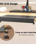 17 Inch Black Corner Desk Extender For L Shaped Workstations showing no drill clamp mount design for easy attachment.