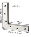 Heavy Duty Stainless Steel Corner Braces Built Like A Tank For Rock Solid Furniture Repair And Diy Fixes Comes In 4 Or 10 Piece Pack Measuring 120X120mm with holes.