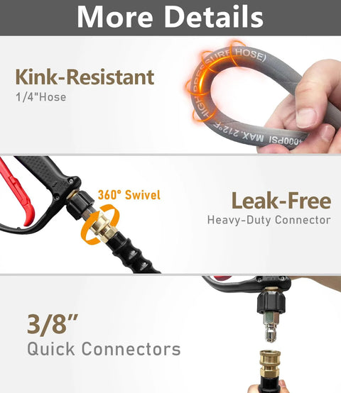 NAVOHEVEN 50ft 4000 PSI kink-resistant steel-braided hose with 3/8-inch quick-connect and M22 fittings