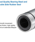 Two Pack LM8LUU Linear Bearings 8mm Bore 15mm OD 45mm Length With Dual Rubber Seals and good quality steel close-up.