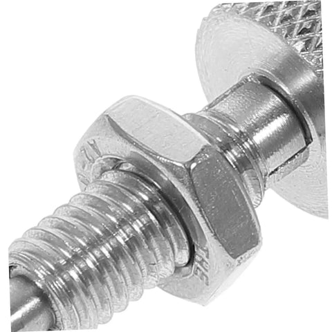 Close-up of Rock Solid Pack Of Two Stainless Steel Self Locking Pins With Knurled Handles showing threaded shaft and spring mechanism.
