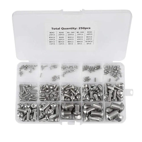 250 Piece M2 To M10 Machine Screws Set Pro Grade Stainless Steel Hex Socket Bolts For Laptop Keyboard PC Repair Kit