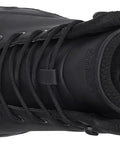 Top view of black non slip work boots for men, slip resistant waterproof kitchen shoes, size 11, suitable for chefs and restaurant workers.