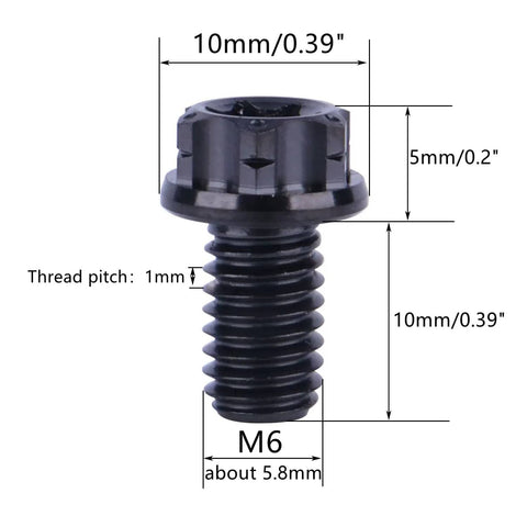 Titanium Flange Head Bolt M6x10mm Black Finish Grade 5 6Al4V Torx T30 Screw Pack Of 4 dimensional diagram