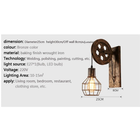 Absolutely Sick Industrial Wall Lamp With Vintage Pulley Handle Crafted From Heavy Wrought Iron Ideal For Barn Lofts And Man Caves With Super Cool Diffused Lighting, bronze color, 25cm diameter.