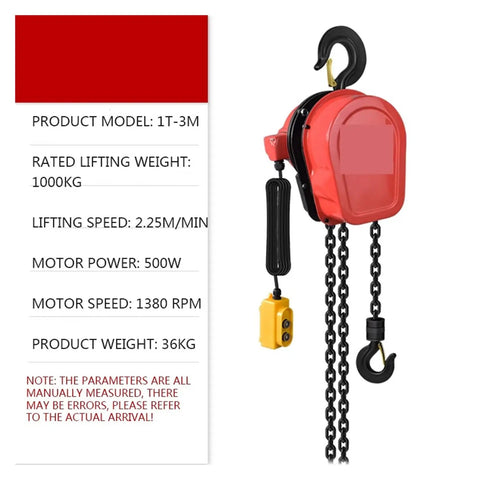 Portable 1 Ton Electric Chain Hoist And Trailer Winch For Garage Crews And DIY Hustlers With Smooth Reverse Control and fast lifting speed, 36kg weight.