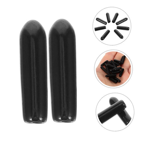 Heavy Duty Dishwasher Rack Prong End Caps 200 Pack Black Plastic Tip Protectors shown in close-up view.