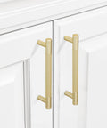 10 Pack 5 Inch Brushed Gold Knurled Cabinet Pulls For Kitchen Cabinets Drawers And Doors Durable Hardware With Easy Install Screws installed on white cabinets