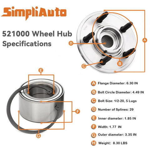 Diagram of rear wheel hub bearing specifications for Ford Explorer, Mercury Mountaineer, Lincoln Aviator
