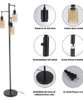 Dimmable 3-Light Oil Rubbed Bronze Farmhouse Floor Lamp With Amber Glass Shades features and design details