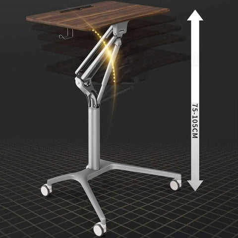 Game Changer Height Adjustable Standing Desk With Silky Gas Lift And Ultra Quiet Lockable Rubber Wheels, adjustable height 75-105cm, aluminum base.