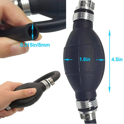 5/16 Inch (8mm) Fuel Line Assembly With Primer Bulb, 6 Foot Outboard Marine Fuel Hose Kit With Steel Clamps, close-up view