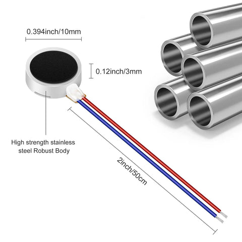 15 Pack Tiny Vibration Motors 10mm 12000 RPM 3V Micro DC Coin Type With Self Adhesive Backing, size 10x3mm, with steel tubes