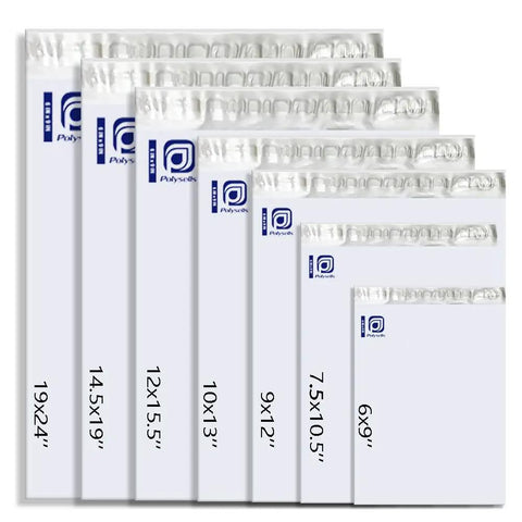 500 Pack 10x13 Inch White Exterior Silver Interior Poly Mailers With Strong Self Sealing Adhesive Waterproof Tear Resistant Shipping Envelopes For Clothing Books And Accessories showing various sizes