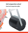 Soil compaction wheel of the Manual Hand Push Garden Seeder With Stainless Steel Duckbill, Clear Seed Box, And Roller Wheel