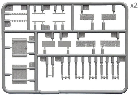 Unassembled Model Kit With Decals For Dope Realistic Diorama Builds Highly Detailed Plastic Parts Textured To Look Real Requires Assembly And Painting Tools And Paint Not Included For Ages 14 And Up Skill Level 3 Not A Toy showing 1:35 scale Soviet ammo parts on sprue.