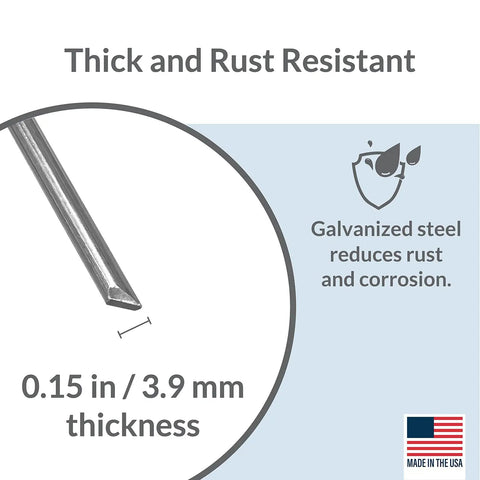 Close-up of 30 Pack Tent Stakes 9 Inch Galvanized Steel Ground Spikes With 1 Inch Hook, thick and rust-resistant, Made in USA.