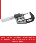 Electronic Micrometer Inch Metric With One Piece Friction Thimble Auto Off 0-1 Inch Range.00005 Inch Resolution LCD Display