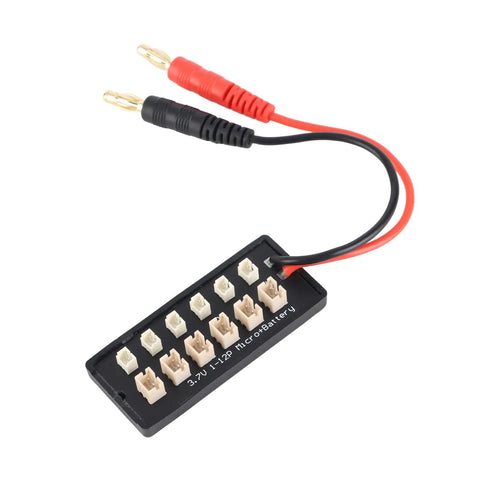 Close-up of 12 Port Parallel Charging Board for RC Drones and Helis with UMX JST PH2.0 Battery Balance Charger High Current 1.5A