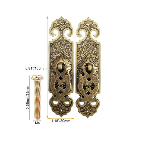 Two Pack Vintage Style Brass Pull Handles With Embossed Pattern For Bookcase Wardrobe Drawer And Double Doors, Antique Bronze Finish.