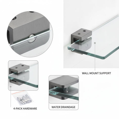 Stainless Steel Glass Shelf Clamps For Tempered Glass Panels Wall Mount Bathroom Brackets No Drill Floating Shelf Support 4 Pack