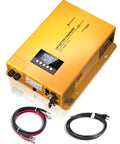 Rock Solid 3000 Watt Pure Sine Wave Inverter Charger with display, cables, and connectors for RV campers and home gear.