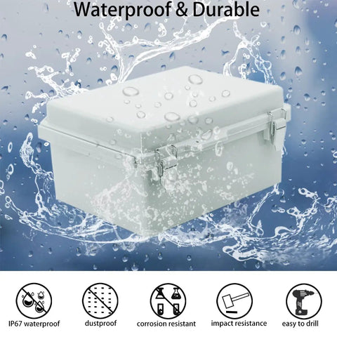 Outdoor Electrical Box Enclosure With Clear Hinged Cover IP67 Waterproof ABS Project Box Stainless Steel Latch in water demonstration
