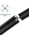 Close-up of 10 Pack 2020 T Slot Aluminum Extrusion 300mm European Standard Anodized Black showing smooth cutting and T-slot design.