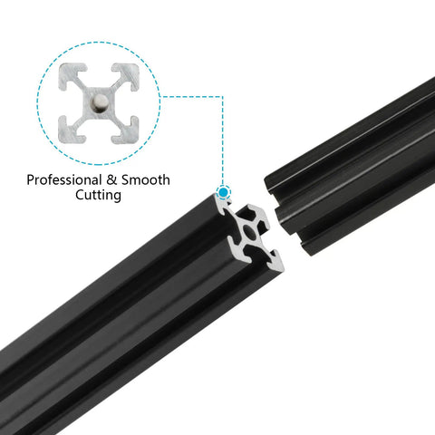 Close-up of 10 Pack 2020 T Slot Aluminum Extrusion 300mm European Standard Anodized Black showing smooth cutting and T-slot design.
