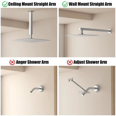 12 Inch Square Rain Shower Head High Pressure Stainless Steel Bath Shower Head with easy install on ceiling or wall mount.