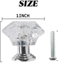 Clear Crystal Drawer Knobs 26 Pack 24mm Diamond Shaped Acrylic Cabinet Pulls with size details next to a screw