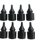 Eight black rubber fuel filler door bumper stoppers for Chevy/GMC vehicles.