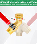 Heavy Duty Full Flow Ball Shut Off Valve With Long Handle In Thick Solid Brass Three Quarter Inch GHT Garden Hose Valve For Outdoor Faucets Lawn Irrigation Car Wash 360 Degree Swivel Anti Kink Design, 360° brass valve with red handle
