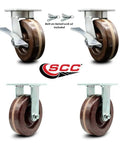 Tough As Nails Kingpinless High Temperature Phenolic Caster Set Of Four With Six Inch Brown Wheels positioned with swivel locks.