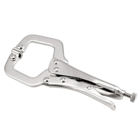3 Piece Heavy Duty C Clamp Locking Pliers Set With Swivel Pads, showing 9-inch pliers, sturdy metal construction.