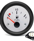 2 Inch Fuel Level Gauge 12V Fuel Tank Meter E-1-2-F Pointer for Car RV Boat Yacht Motorcycle With White Backlight 240-33 Ohm Sensor High Sensitivity Readout Ride Ready Plug-N-Play Gauge, front view