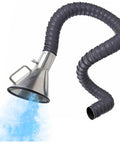 Pro Grade Soldering Fume Extractor With Rock Solid 360 Pivot Arm and Heavy Duty Steel Hood with flexible duct for fume collection.